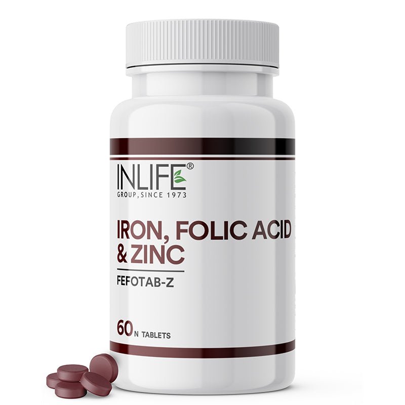 Inlife Iron Folic Acid Zinc Supplements for Men and Women | 60 Tablets.