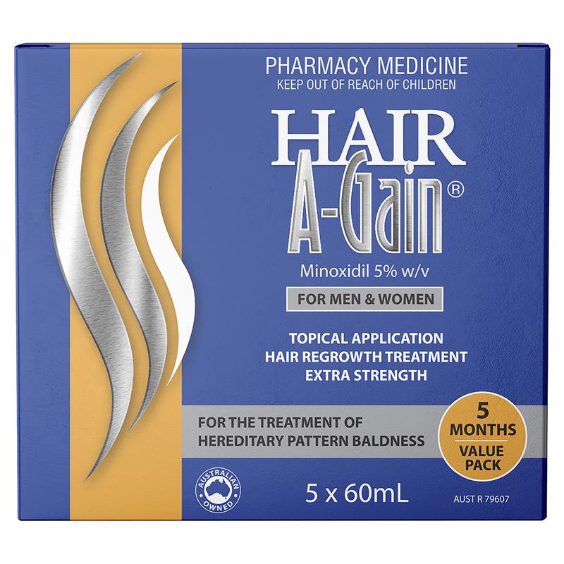 Hair A-Gain Hair Regrowth Treatment Extra Strength for Men & Women – 5 Month Value Pack – 5 x 60ml