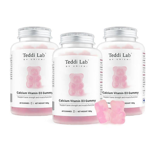 Teddi Lab by Unichi Calcium Vitamin D3 Gummy 60s x3 - Strong Bone, Muscle & Teeth Packs