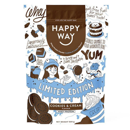 Happy Way Cookies & Cream Whey Protein Powder 500g