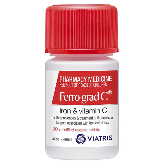 Ferro-grad C Iron & Vitamin C 30 Tablets.