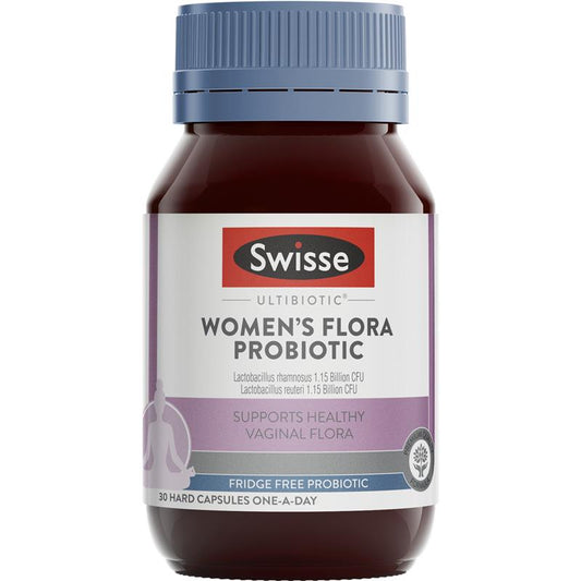 Swisse Ultibiotic Womens Flora Probiotic 30 Capsules (Lactobacillus rhamnosus (GR-1) 1.15 Billion CFU; Lactobacillus reuteri (RC-14) 1.15 Billion CFU)